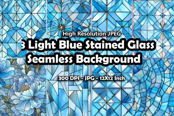 Download 8 Light Blue Stained Glass Seamless - Light blue Collection