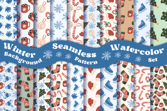 Download Winter Background Seamless Pattern Watercolor Set - Background seamless Collection