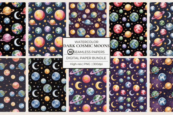 Download Cosmic Moons Dark Background Seamless - Premium Resources