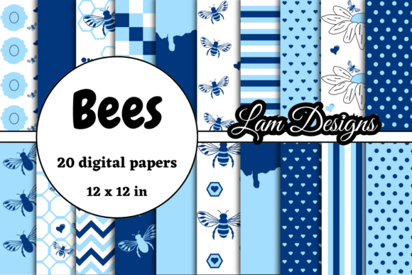 Download Dark and Light Blue Bees Digital Papers - Light blue Collection