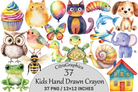 Download Kids Hand Drawn Crayon Clipart. - Hand drawn Collection
