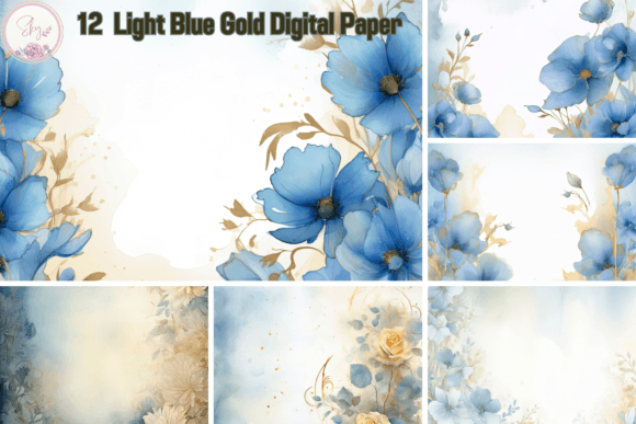 Download Light Blue Gold Digital Paper Set - Light blue Collection